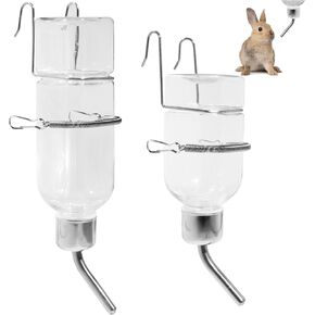 2 Pcs Pet Cage Water Bottle, No Drip Small Animal Water Bottle, Water Dispenser for Small Animal Rabbit Guinea Pig Chinchilla Ferret Squirrel Hedgehog (6oz+12oz)