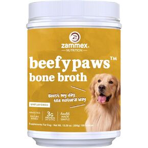 Zammex Bone Broth for Dogs, Grass Fed Beef Bone Broth Protein Powder - Supports Joints and Bone, Enhances Fur, Dogs & Cats Food Toppers for Dry & Wet 10.58oz