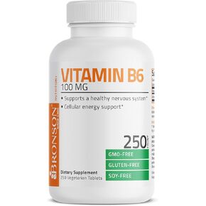 Vitamin B6 100 mg Premium Vitamin B6 Supplement – Promotes Protein Metabolism and Immune Function - 250 Tablets