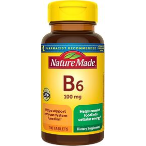 Nature Made Vitamin B6 100 mg, Dietary Supplement for Energy Metabolism Support, 100 Tablets, 100 Day Supply