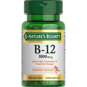 Nature's Bounty Vitamin B12 1000mcg, Supports Energy Metabolism and Nervous System Health, Vitamin Supplement, 100 Tablets