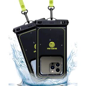 2 Pack 8.9-inch Marine - IP68 Waterproof Phone Pouch Floating Case (Large Size) Perfect Waterproof Phone Bag with Detachable Hi-Vis Lanyard for iPhone, Galaxy, Pixel - Black