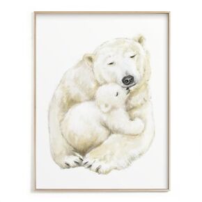 Cuddle Up with Cuteness: Baby Polar Bear and Mom Wall Art Print | Watercolor Painting for Gender Neutral Nursery Decor - UNFRAMED, Signed by Artist (8x10" unframed)
