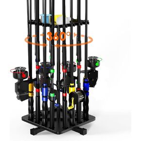 Fishing Rod Holders for Garage, 360° Rotating Vertical Fishing Rod Rack, Metal Fishing Pole Stand Holds 16 Rods, Fishing Gear Equipment Storage Organizer for Ground, Fishing Gifts for Men