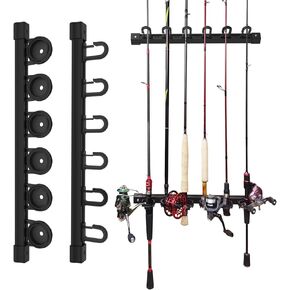 Aventik Fishing Rod Holders for Garage, Wall Mount Ceiling Fishing 6 Pole Storage Vertical/Horizontal Roof Rack Garage Door Slide Rod Holder Fishing Pole Rack