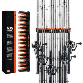 KastKing Patented V15 Vertical Fishing Rod Holder – Wall Mounted Fishing Rod Rack, Store 15 Rods or Fishing Rod Combos in 18 Inches, Great Fishing Pole Holder and Rack