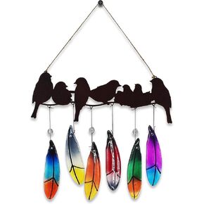Wind Chimes for Outside with Handmade Glass Feather, Metal Bird Art Ornaments Pendant Windchimes Outdoors Hanging for Indoor Outdoor Yard Patio Porch Decoration, Birthday Gifts for Mom