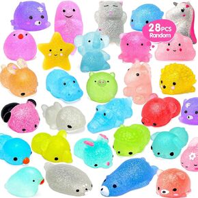 ORWINE Squishies 28pcs Mochi Squishys Toys 2nd Generation Party Favors for Kids Birthday Gift for Girl Boy Glitter Mini Squishy Mochi Animal Squishies Stress Relief Toy Xmas Gift for Kid Adult, Random