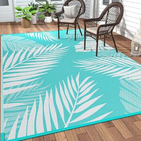 GENIMO Outdoor Rug 5' x 8' Waterproof for Patios Clearance, Reversible Plastic Straw Camping Carpet, Large Area Rugs Mats for RV, Picnic, Backyard, Deck, Balcony, Porch, Beach, Grey&White