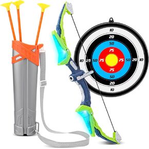 Bow and Arrow Set for Kids, LED Light Up Archery Toy with 3 Suction Cup Arrows & 1 Quiver, 1 Score Target, Indoor Outdoor Activity for 6 7 8 9 10 11 12 Year Old Boy Girl Gifts