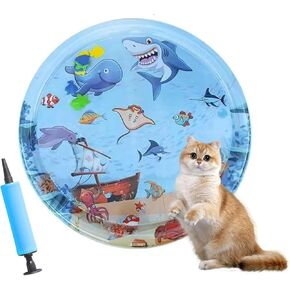 Cat Water Mat 2024 Upgraded 0.5mm Thickened Cat Sensory Water Palymat, Anti-Scratch Design Pet Water Mat for Bored Indoor Cats, Cat Interactive Toys with Inflator