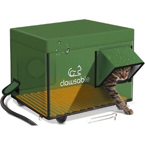 Outdoor Heated Cat House for Winter - Weatherproof & Insulated & Safe Escape Door Feral Cat Shelter with Waterproof Heated Cat Bed Pet Heating Pad, Warm House for Outside Stray and Barn Cats