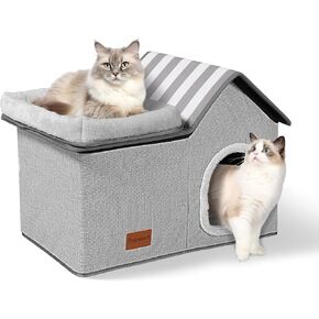 Topmart Cat House with Cat Bed,Large Cat Houses for Indoor Cats Condo,2-in-1 Cat Condo Pet Bed for Kitten and Small Cat, Grey