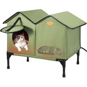 Elevated Heated Cat House for Outdoor Cats Large Outdoor Cat House Weatherproof for Winter, Waterproof Feral Cat Shelter Insulate Cat House for Multiple Cats, Easy to Assemble