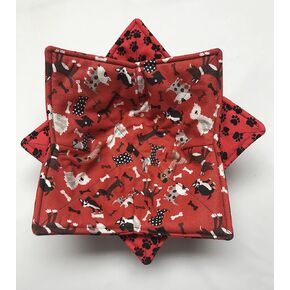 Set of two Dogs and Paws on Red Bowl Cozies, Bowl holders, 152
