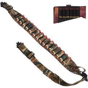 Shotgun Sling with Shell Holder for 12ga 20ga Shotguns, Gun Sling for Shotgun with 15 Ammo Holders, Adjustable Sling with Swivels and Buttstock Shell Holder, Shotgun Accessory