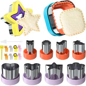 9 PCS Sandwich Cutter and Sealer for Lunch - Uncrustable Maker for Lunchbox and Bento Box - Cookie Cutters for Boys Girls
