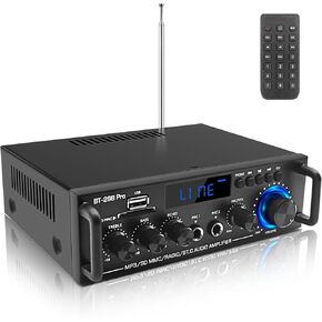 Amplifier Home Audio Stereo Receivers with Bluetooth 5.0,Max 800W,2.0 Channel Stereo Amplifier System for Home Theater Speakers, Karaoke,Garage,Home Amp w/USB/SD/RCA/MIC in, Remote Control