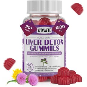 VIDAVITE Liver Cleanse Detox & Repair Gummies — 1500mg Silymarin Milk Thistle Supplement with Artichoke Extract Liver Health Formula, and 20+ More Liver Detoxifiers for Men & Women (60 Vegan Gummies)