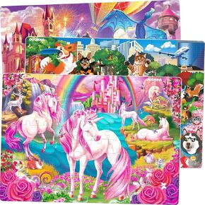100 Pieces Floor Puzzles for Kids Ages 4-8 – Kids Puzzles Ages 6-8-10 by QUOKKA – Girls Set of 3 Unicorn Princess Toys for 3-5 Year Old – Jigsaw Toddler Game for Girl and Boy