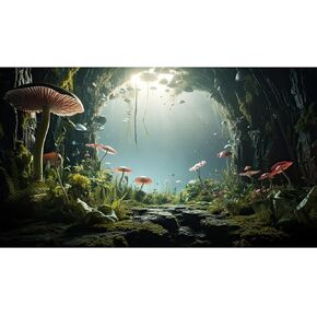 Aquarium Background Foggy Stone Mushroom Moss Aquarium Backdrop Mysterious Green Plants Cave Scenery Aquarium Background Durable Reptile Habitat Terrarium Background Tank Backdrop Vinyl 48x18in