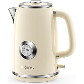 Electric Kettle, 1.8 L Hot Water Boiler Heater with Thermometer, 1500W Retro Electric Tea and Water Kettle with LED Indicator, 100% Stainless Steel, Auto Shut-Off & Boil-Dry Protection, Beige