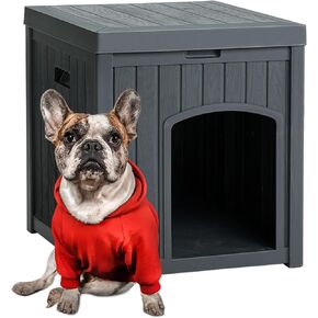 Indoor Dog House Weatherproof Outdoor Dog Houser for Small Medium Dogs, Resin Plastic Igloo Dog House with Flip Lid and Elevated Floor, Easy Assembly for Cat Puppy Shelter (White)