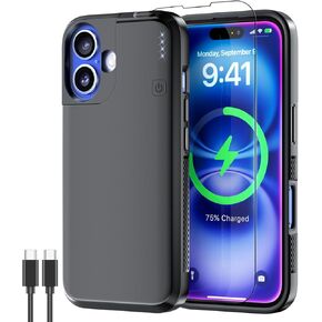 NEWDERY Battery Case for iPhone 16 5000mAh, CarPlay,Wired Headset,Sync-Data Supported, Portable Rechargeable Charger Charging Case for iPhone 16 6.1" Black