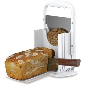 Bread Slicer, Bagel Cutter Stainless Steel, Safe Grip, Suitability for Homemade Bread, Bagels, Cakes (White)