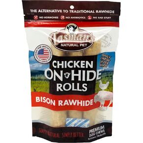 Tasman's Natural Pet Chicken On-Hide Bison Chews, Medium 6-7" Rolls - 3 roll Pack