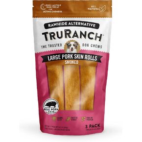 Large Pork Skin Rolls - Smoked Collagen Rolls - Collagen Chews for Dogs - Real Pork Skin - Rawhide Alternative - Easy to Digest Treat, 1 Bag, 3 Count