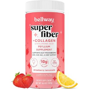 Bellway Super Fiber Powder + Collagen, Sugar-Free Psyllium Husk Powder with Hydrolyzed Collagen Peptides for Gut Health, Healthy Skin, Nails, Bones & Joints, Strawberry Lemonade (11.46 oz)