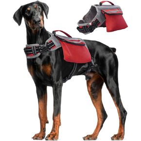 DENTRUN Dog Hiking Backpack, Hound Dog Saddlebag Backpack, Nylon Dog Harness Vest with Side Pockets Hiking Pack, Dog Backpack Hiking Walking Training Running for Medium & Large Dogs