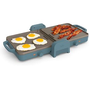 Bella 10"x 20" Ceramic Fold-n-Store Dual Temp Griddle, Fits-anywhere Kitchenware, EverGood Ceramic Nonstick Coating, 2 Temperature Zones up to 400°F​, Dishwasher Safe Drip Tray, 1500 Watt, Oatmilk