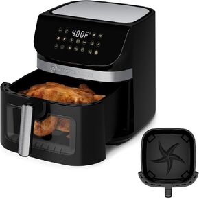 فرن مقلاة هوائية مع نافذة عرض، 9.5QT XL مقلاة هوائية كبيرة من الفولاذ المقاوم للصدأ، درجة حرارة 400 درجة فهرنهايت، تحكم 1 دقيقة/الوقت، 9 إعدادات مسبقة للطهي بلمسة واحدة، غير لاصق، إضاءة تلقائية، لوحة قابلة للإمالة، 1700 وات
