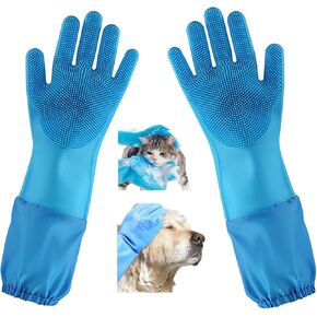 Dog Washing Gloves, Pet Grooming Gloves with Soft Brushes, Bathing and Massaging for Dogs and Cats, Silicone Heat Resistant Cleaning Gloves with High-Density Teeth (Purple)