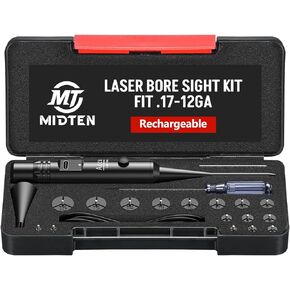 MidTen Rechargeable Bore Sight Laser for .17-12GA, Red/Green Laser Boresighter Kit with Multiple Adapters, Professional Laser Bore Sight Kit with Rechargeable Battery and Button Switch
