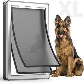 Aluminum XL Dog Door for Exterior Door,Open Size:24.4"H x 13.8"W,Heavy Duty Doggy Door with Metal Lock& Magnetic Flaps,Extreme Weather Doggie Doors for Large and Extra Large Dogs Up to 220Lbs