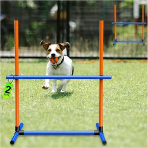 Adjustable Dog Agility Jump Set – Training Hurdles with Height Adjustable Bars, Portable Design with Carry Bag for Indoor & Outdoor Agility Courses (2 Pack)