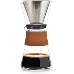 GROSCHE Amsterdam Glass Pour Over Coffee Maker - Single Cup Manual Dripper Brewer w/Removable Glass Top & Permanent Stainless Steel Filter - 27.6 fl oz - Ideal for Home, Camping, & On-the-Go Brewing