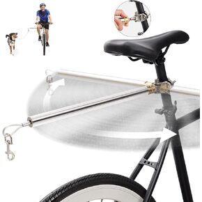 Dog Bike Leash with Built-in Buffer Spring, 180° Rotating or Fixed | Quick Attach Mechanism | Thickened Steel Wire Rope | 550-lbs Pull Strength, Hands Free Bicycle Dog Exerciser (Carbon Fiber, L)