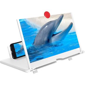 Phone Screen Magnifier, Screen Amplifier 3D HD Screen Projector with Foldable Stand, Phone Screen Magnifier for Watching Movies, Videos, Games and Reading, Compatible with All Phones (Red)