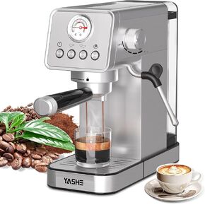 YASHE Espresso Machines, Upgraded 1350W Espresso Maker with Milk Frother Steam Wand and 37.2oz Removable Water Tank, 20 Bar Semi-Automatic Steam Espresso Coffee Maker, Cappuccino Machine for Home