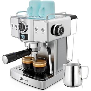 Espresso Machine, 20 Bar Pressure, Milk Frother Steam Wand, Single & Double Filter Baskets, 60oz Water Tank, 1350W