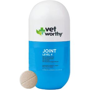 Vet Worthy Joint Support Level 4 - Chewable Tablet| Supports Bone Health and Healthy Joints - Dog Supplement with Glucosamine and Hyaluronic Acid | Vet Strength Joint Care | Liver Flavor, 60-Count