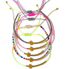 Seed Beads Cross Friendship Bracelets set for Women, 5Pcs Trendy Boho Handmade Colorful Adjustable Stackable Bracelets Summer Beach Jewelry Gift.
