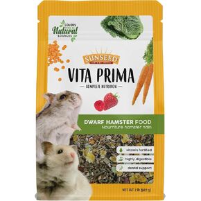 Sunseed Vita Prima Dwarf Hamster Food - Dry Food for Dwarf Hamsterrs - Vitamin-Fortified with Essential Nutrients - Supports Healthy Digestion and Healthy Teeth