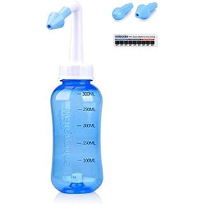 WATERPULSE Neti Pot, Sinus Rinse Nasal Wash 300ML Neti-Pot with 45 Nasal Wash Salt Packets and Sticker Thermometer，Nose Washing Cleaner Bottle Cleaner Pressure Irrigation for Adult & Kid BPA Free