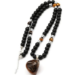 ElisaJewelryArt - Anti Stress Natural Raw Tiger Eye Beads Necklace Black Onyx Beaded Adjustable Clasp Closure Long Necklace Gift For Men Christmas Gift For Father Crystal Necklace (22, Tiger Eye)