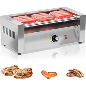 Electric Hot Dog Roller machine, 5 Stainless Steel Hot Dog Rollers, Commercial Electric Hot Dog Roller Sausage Machine with Removable Stainless Steel Drip Tray